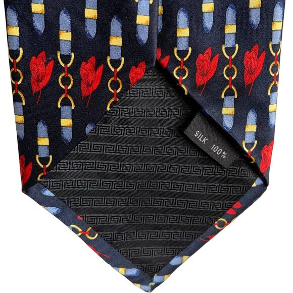 Sinsabang Pure Silk Chain/Floral Print Tie, Made in Korea - Picture 5 of 5